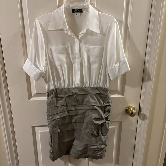 Venus Women's Belted Shirt Dress with Ruched Layered Bottom ~ Size:10 - Picture 1 of 4